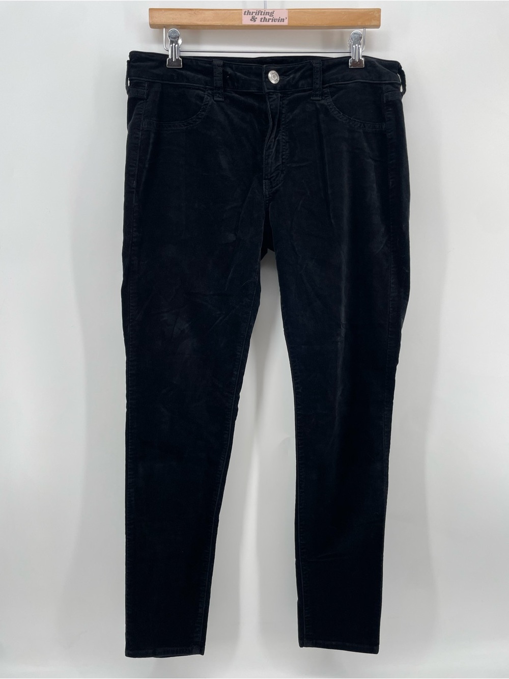AEO American Eagle Women’s Super Stretch Jeggings Black Velour 12